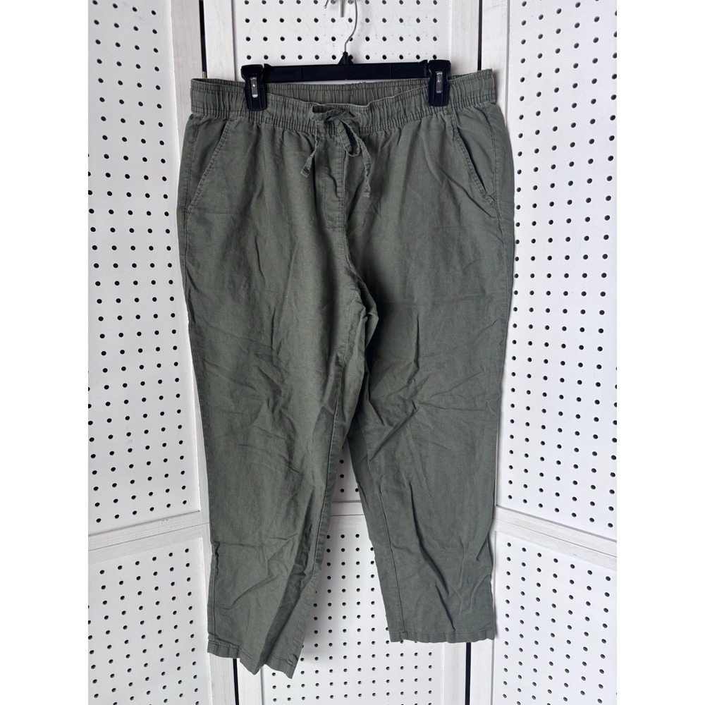 Serra Pull On Cropped Capri Green Linen Cotton Pants‎ Women's Large